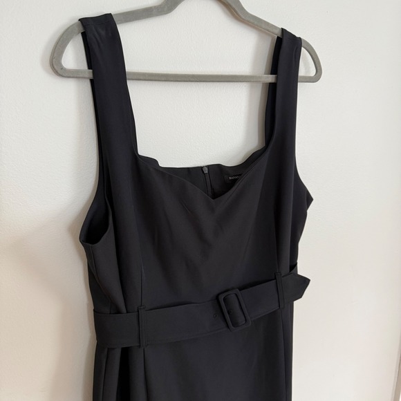 Banana Republic Black Square Neck Belted Sheath Dress Formal Slit Size 18 NEW‎ - Picture 4 of 7